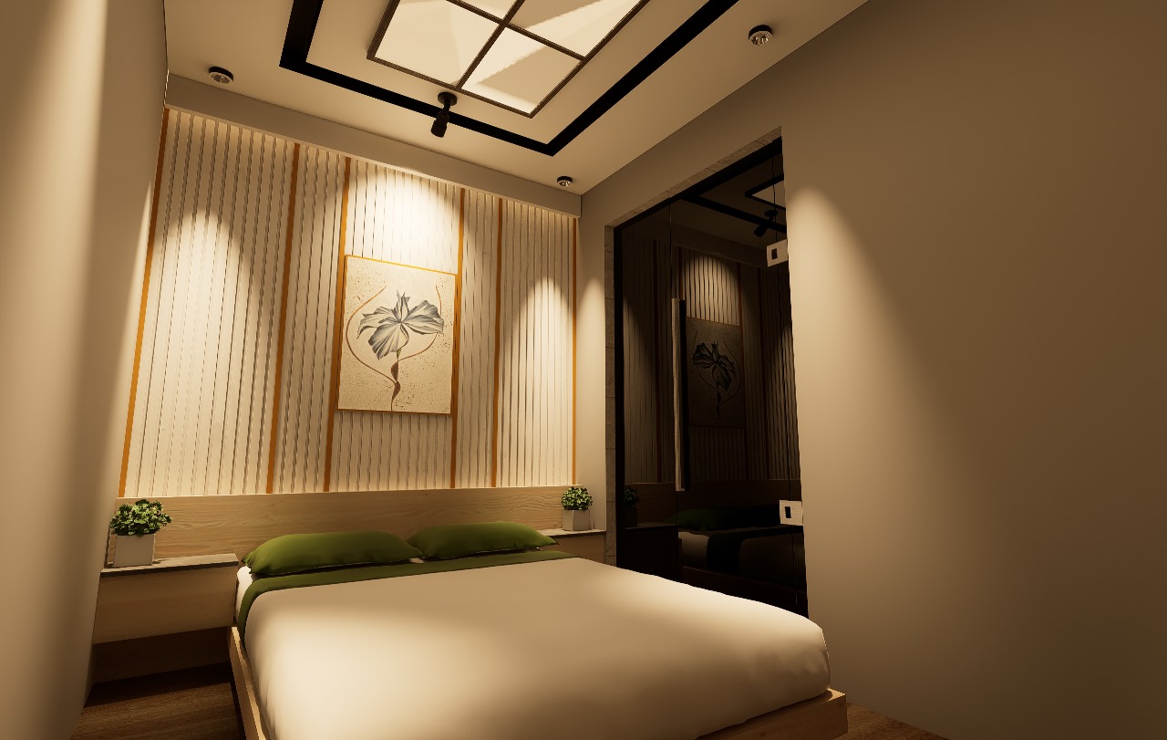 A photo of hotel room renovations, a modern and luxurious hotel room renovations.